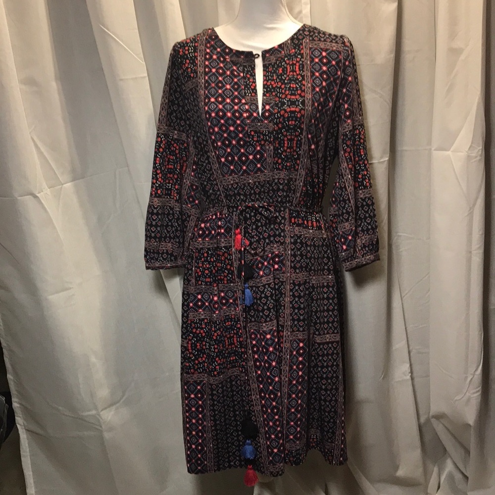Loft print dress with tassel belt L